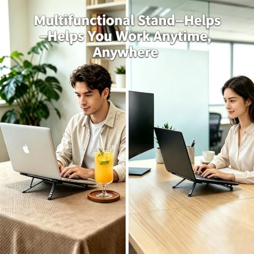 Foldable Laptop Stand with Magnetic Phone Holder, Gray