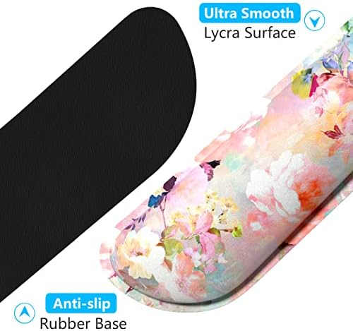 Dapesuom Enlarge Keyboard Wrist Rest, Memory Foam Wrist Cushion for Desk Mats Support, Cute Flower Pain Relief Keyboard Mouse Pad Rests Set with Non-Slip Base for Gaming Laptop Office, Peonies Floral