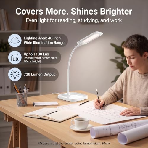White LED Desk Lamp for Home Office Dorm,Eye-Caring,Gooseneck,Flicker-Free