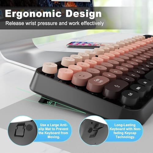 Wireless Keyboard and Mouse Combo,Typewriter Style,for Long Nail,Black Pink