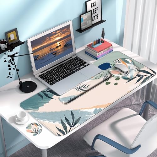 Desk Mat Set Keyboard and Mouse Pad with Wrist Rest Support