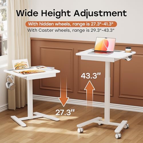 Small Mobile Standing Desk with Drawer, 23.6" x 19.7" Top