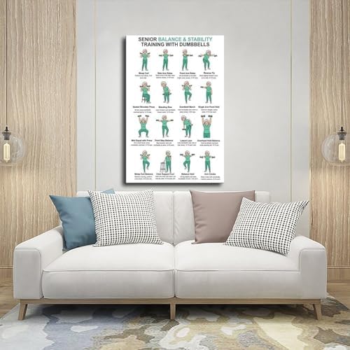 Dumbbell Exercises for Seniors Standing Dumbbell Exercises Senior Workout Chart Home Workout Plan Canvas Poster Bedroom Decor Room Decor Frame 16x24inch