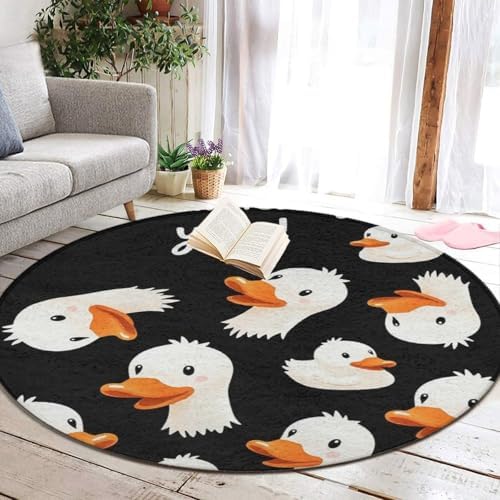 Soft Round Yoga Carpet, Large Home Decor Mat, Non Slip Machine Washable Kitchen Office Circle Rug Funny Duck