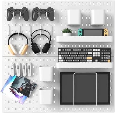 MULSAME Pegboard Combination Kit, 25.2" x 25.2" Wall Mounted Storage Set with 4 Pegboards & 20 Accessories Hanging, Peg Boards Organizer
