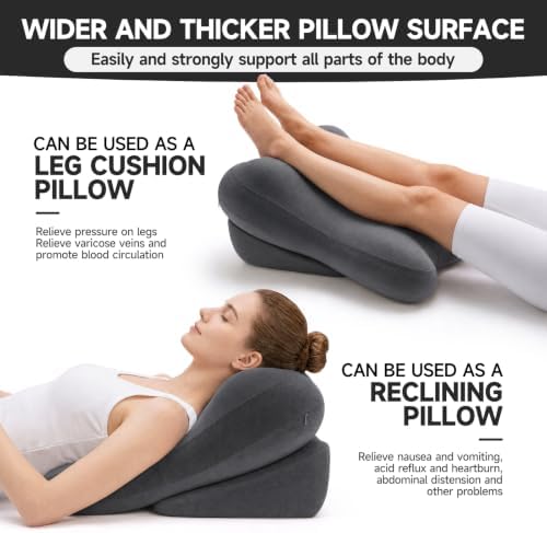 24” Back Pillow with Adjustable Headrest, 2-in-1 Ergonomic Dual-Layer Wedge Backrest for Sitting/Reclining, Lumbar & Neck Support, Bed, Sofa & Floor, Reading, TV, Lounging & Gaming