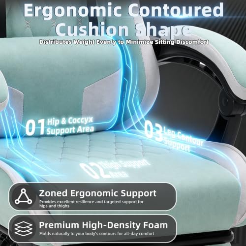 Gaming Chair for Adults, Fabric Gaming Chair with Footrest and Pocket Spring Cushion, Ergonomic Gamer Chair with Lumbar Support, Reclining Computer Gaming Chair with High Back, Light Green