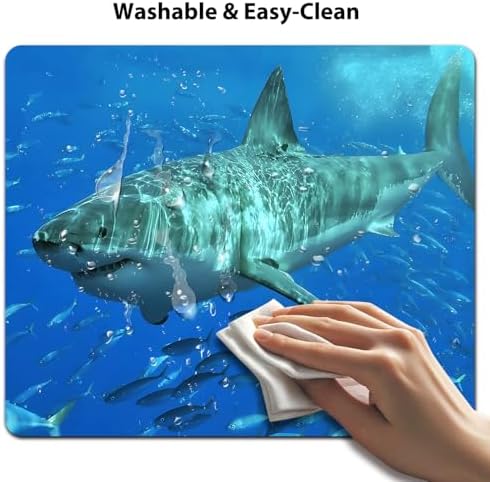9.5x7.9 Inch Office/Gaming Mouse Pad, Great White Shark Dominating a School of Fish in The Blue Ocean Cute Anti-Slip Mat for Desk