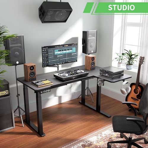 X-Win 63 Inches L-Shaped Electric Standing Desk, Dual Motor Height Adjustable Stand Up Corner Desk, Sit to Stand Workstation, Carbon Fiber Top