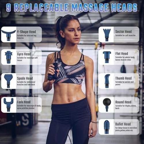 cotsoco Massage Gun Deep Tissue, Fathers Day Dad Gifts, Muscle Massage Gun with 9 Attachment Heads 20 Speeds & Silent Brushless Motor for Pain Relief, Handheld Percussion Back Massager Gun