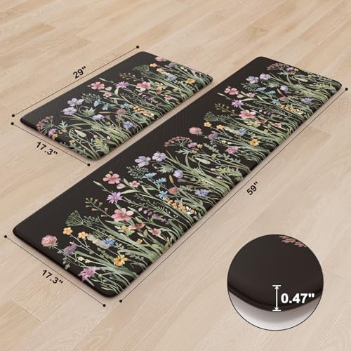 KIMODE Kitchen Mats Cushioned Anti Fatigue, Black Farmhouse Kitchen Rugs
