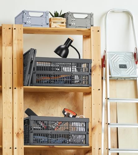 HUUSMOT 2-Pack Collapsible Plastic Storage Baskets, Dark Grey, 19"x13"x9"