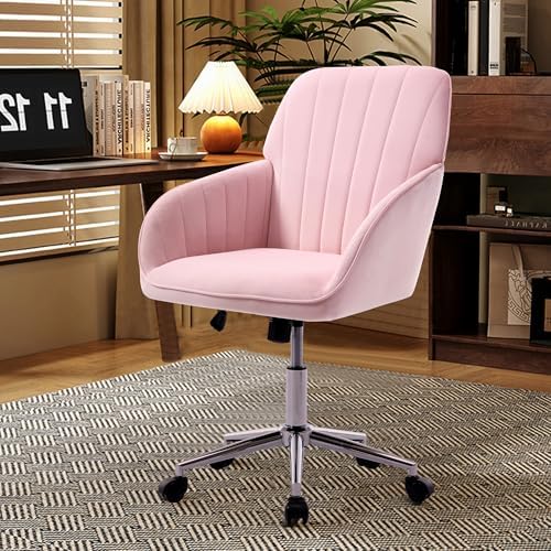 Ergonomic Home Office Desk Chair with Memory Foam and Silver Base, Pink