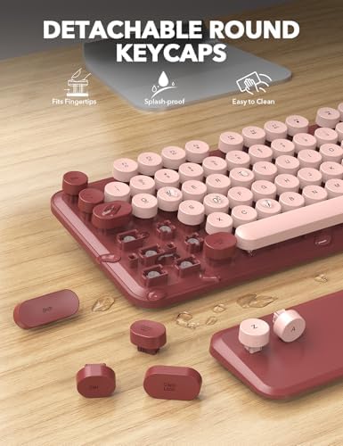 Wireless Keyboard and Mouse Combo, Cute Typewriter, Magnetic Wrist Rest