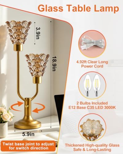 Lightdot Mid Century Modern Gold Table Lamp Vintage Glass Lamp Dimmable