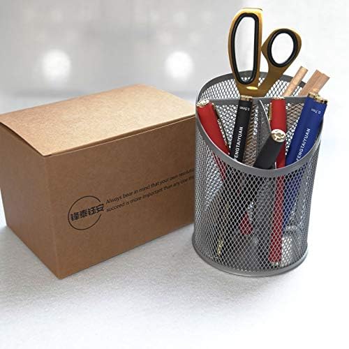 Fengtaiyuan T07, Silver Metal Wire Mesh Pencil Holder, Desktop Organizer (Silver-T07)