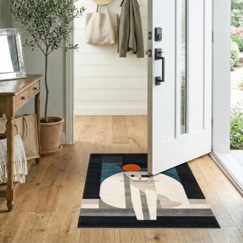 2'x3' Black White Cat Artistic Feline Design Washable Throw Rug
