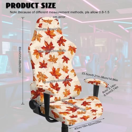 Fall Maple Leaf Gaming Chair Covers Anti-Slip Gamer Chair Seat Cover Stretch Fit Office Computer Armchair Slipcover for Reclining Racing Gaming Chairs