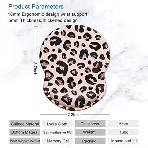 ITNRSIIET Ergonomic Mouse Pad with Gel Wrist Support Small Wrist Rest Smooth Surface Non-Slip PU Base Comfortable Office Supplies Pain Relief, 8.7 x 7.2 inches, Leopard Black Purple