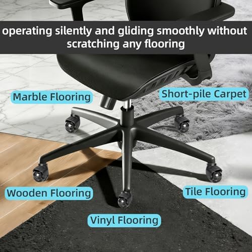 Office Chair Wheels, 2 Inch Heavy Duty Roller Chair Wheels for Hardwood Floor, 11x22mm Universal Fit, Silent & Scratch-Free, Set of 5 Replacement Wheel Casters for Office Chair Desk Chair Gaming Chair