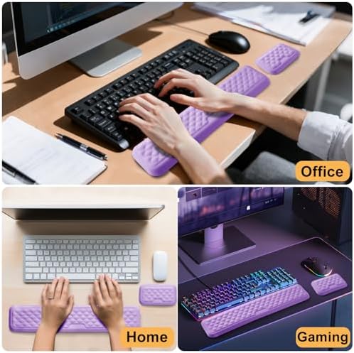 Keyboard Wrist Rest Mouse Wrist Support, Memory Foam Wrist Rest Pad for Computer Laptop, Ergonomic Wrist Cushion Support for Typing Pain Relief, Gaming Home Office, Purple