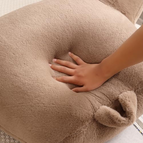 Soft Reading Pillow for Bed with Arms,Middle,Khaki,Faux Fur
