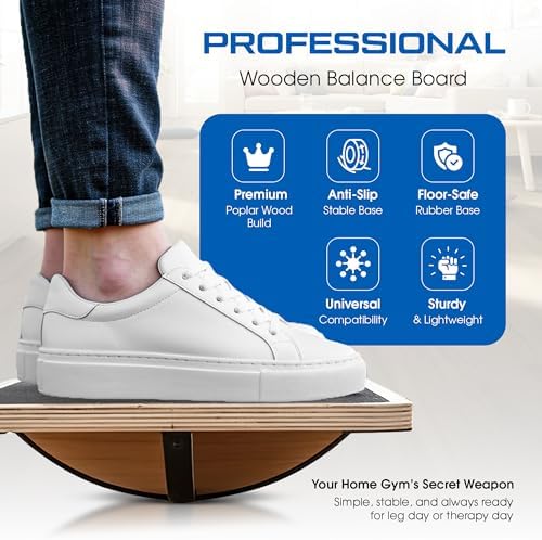 Wooden Balance Board for Adults and kids, Wobble Board for Core Strength & Stability Training, Non Slip Surface, 550lb Capacity, Home & Office Exercise Use