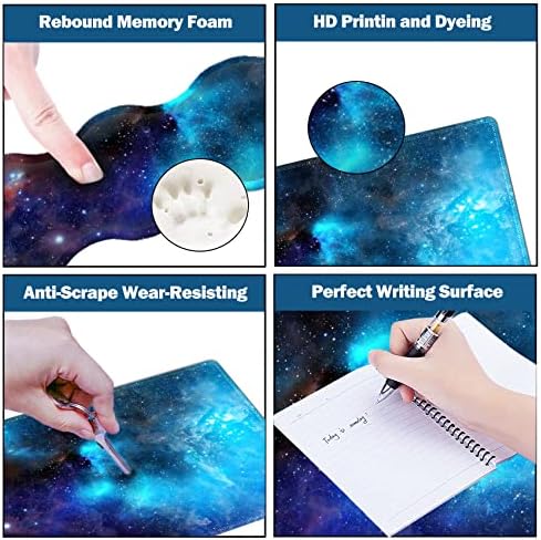 Extended Gaming Mouse Pad, Keyboard Wrist Rest Pad, Wrist Support Mousepad Set, Artso Large Rubber Base Stitched Edges, Multifunctional Desk Pad (35 x15.5 in) for Work, Office, Home, Universe Galaxy