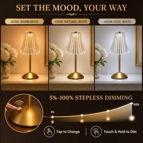 Small Cute Cordless Table Lamp Rechargeable for Kichen Countertop Gold