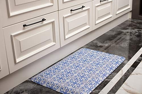Mabel Home Anti Fatigue Floor Mat- 3 Size(20x32 & 20x39 & 24x70),16 Colors - Standing Desk Mat-Kitchen Floor Mat-Stain ResistantHome Non-Slip Bottom, Extra Soft (Blue&Pattern, 20" x 32")