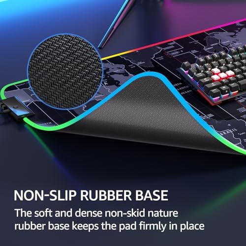 KTRIO RGB Large Gaming Mouse Pad, 31.5 x 15.7 in, RGB World Map, XXL