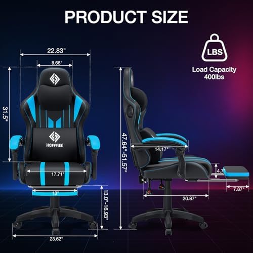 HOFFREE RGB Gaming Chair with Speakers Music Rhythm Lights Game Chair-Blue