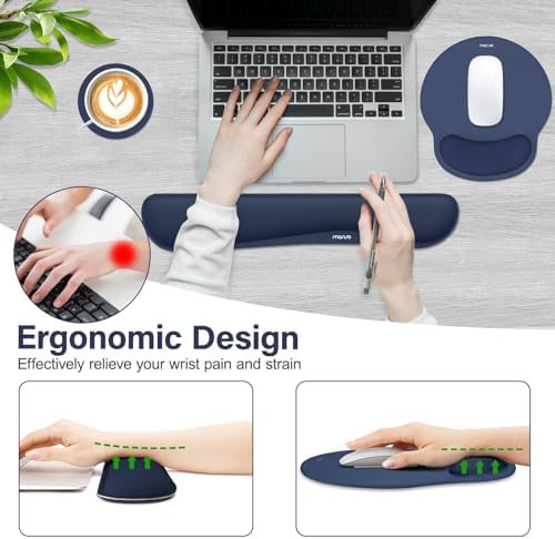MOSISO Wrist Rest Support for Mouse Pad&Keyboard Set, Navy Blue