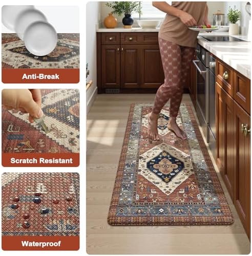 KIMODE Kitchen Mats Cushioned Anti Fatigue, Red Floral Kitchen Runner Rugs