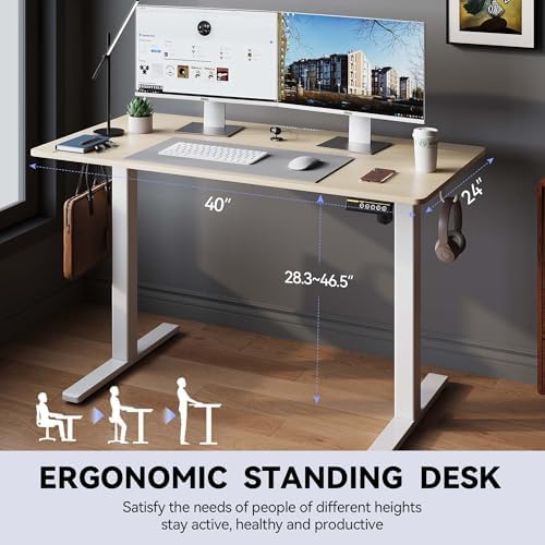 40 x 24 Inch Height Adjustable Standing Desk, 3 Presets, Natural