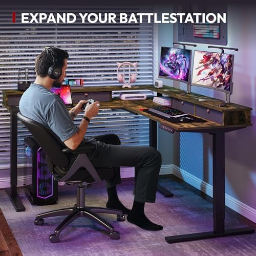 SANODESK 63x55 Electric L-Shaped Corner Standing Desk with 4 Drawers