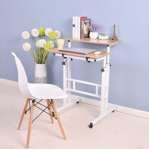 soges Mobile Standing DeskAdjustable Height, Roling Sit-Stand Desk, Oak