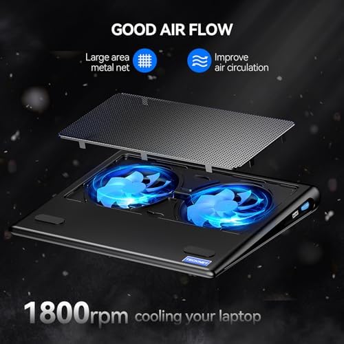 TECKNET Laptop Cooling Pad - 12"-15.6" Laptop Cooler with Quiet Cooling Fan