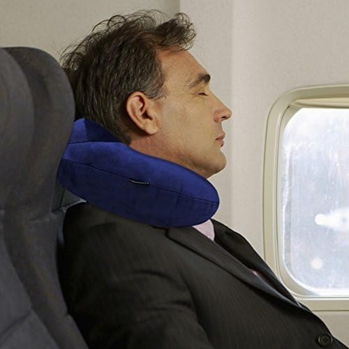 Inflatable Travel Pillow for Airplane, Soft Velvet Inflatable Travel Neck Pillow for Airplanes, Train, Car, Home and Office with Packsack & Comfortable Velvet - Blue