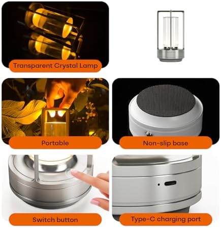 Rechargeable Cordless Small Metal Table Lamp, Stepless Dimming, 3-Color