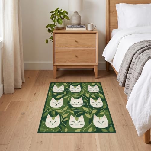 2'x3' Green Cat Forest Faces Interlinked by Ultra-Soft Accent Mat
