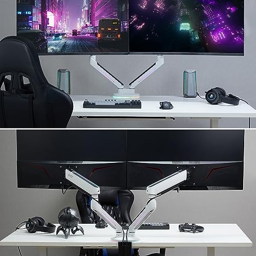 AVLT Dual 27”-43” RGB Gaming Monitor Arm Desk Mount - White