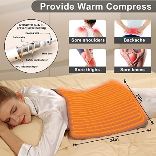 Heating Pad Electric Heat Pad, Hot Heated Pad,Multiple Temp and Timer Settings,Suitable for Shoulders, Neck, arms, Abdomen, Back, Legs, etc (Gray Green, 24"X20")