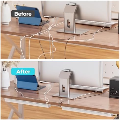 Delamu 2 Pack Safe 15.7in Tidy Cable Management Solution, Protect Kids Pets with Home Office Cable Management Under Desk, Cable Organizer, Cable Management Kit, Cord Organizer for Desk, White