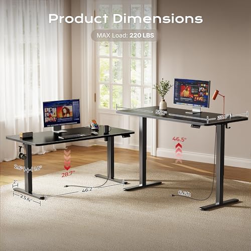 Huuger 55 X 24 Inch Electric Standing Desk with Power Outlets and USB-C Port, Height Adjustable Desk, Sit Stand Desk for Home Office, Computer & Gaming Desk with 3 Presets, Stable Steel Frame, Black