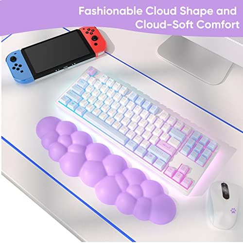 Sushret Cloud Wrist Rest Keyboard, Purple Cloud Palm Rest with PU Leather Memory Foam Cute Keyboard Rest for Wrist Support and Arm Rest, Desk Cloud Wrist Pad for PC Gaming/Hand Cushion/Computer/Office
