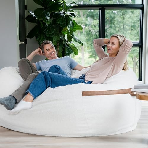 Big Joe Fuf 8Ft Giant Foam Bean Bag Chair, Oversized Couch with Removable Cover for Kids, Teens, Adults, Sandstone Textured Boucle, 8 Foot