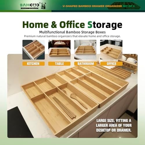 BAMOTTO CRAFTBAMBOO 13 Slot V-Shaped Bamboo Drawer Organizer Set of 2