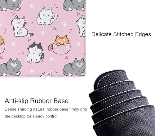 Gaming Mouse Pad Large Desk Mat,Cartoon Cat Mouse Pad Gaming Desk Pad,31.5 x 11.8 Keyboard Pad Minimalist Mouse Pads for Desk,Extended Mouse Mat Mousepad with Non-Slip Base and Stitched Edge