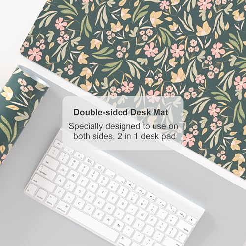 Faux Leather Large Mouse Pad, Office Desk Mat, 31.5"x15.7", Ditsy Floral